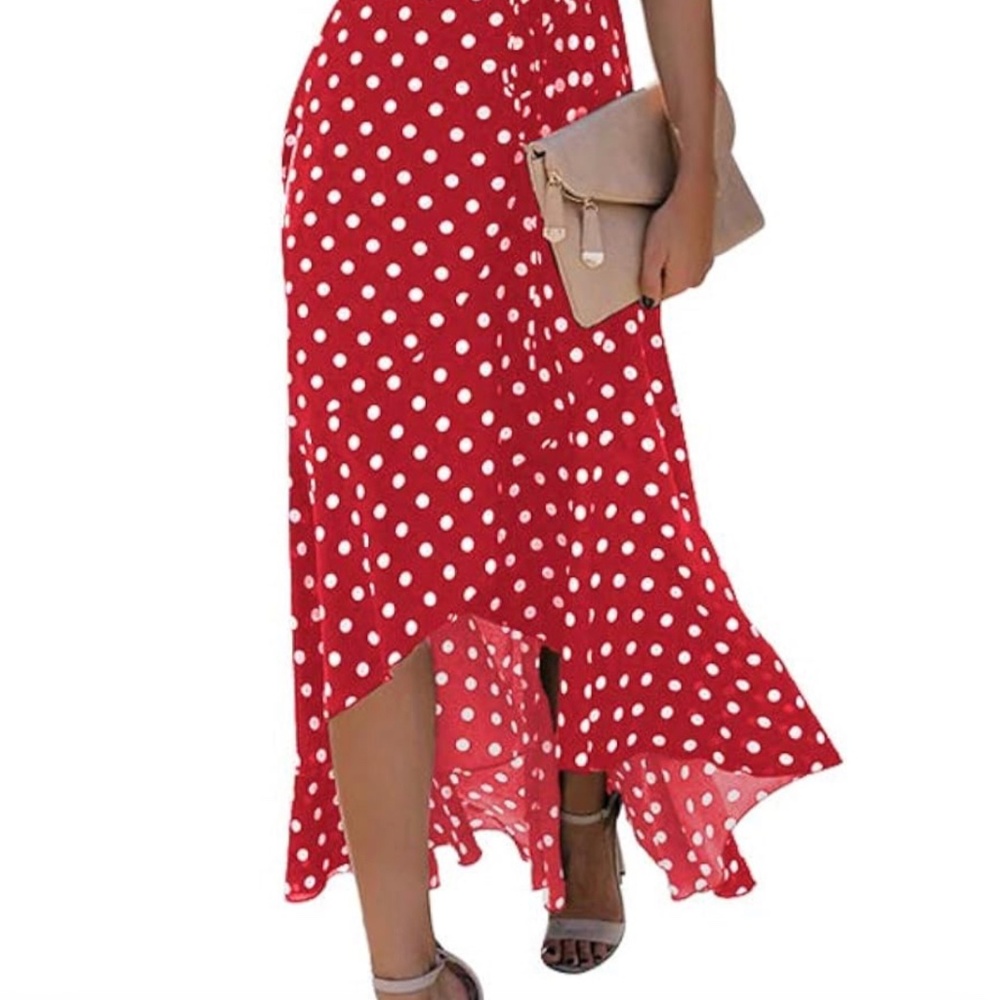 Polka Dots-Spring Summer Boho V-Neck Faux Wrap Maxi NWT. Limited time price - Picture 3 of 7